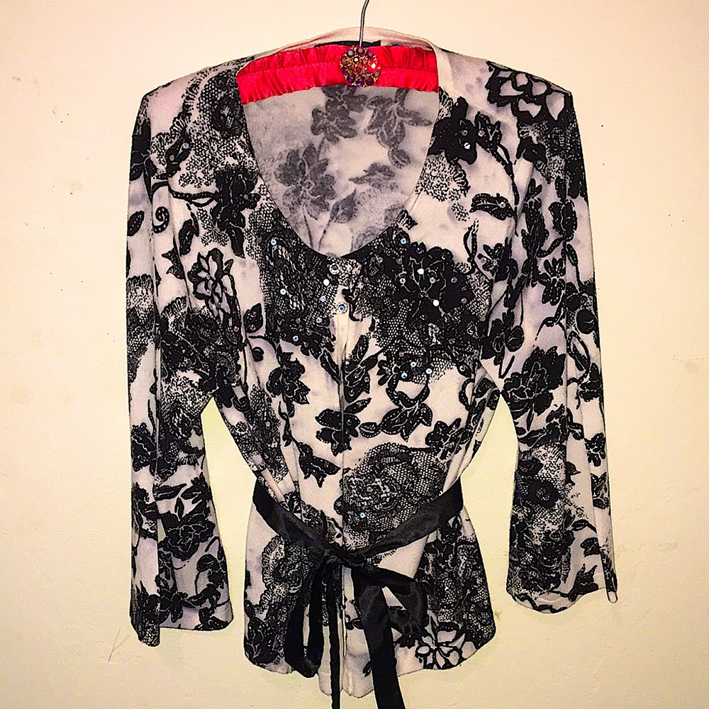 STYLE & CO. SIZE L/P Black and white cardigan with silver sequins